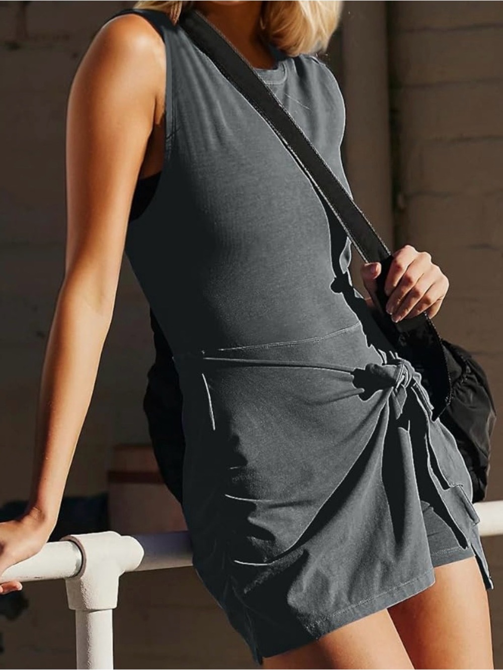 Sleeveless Tie-Waist Casual Dress - Gray knock off Free People dress